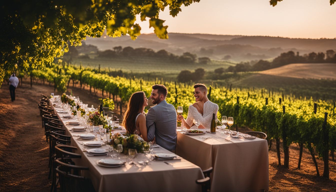 A couple enjoying a romantic dinner at a vineyard in Pretoria.