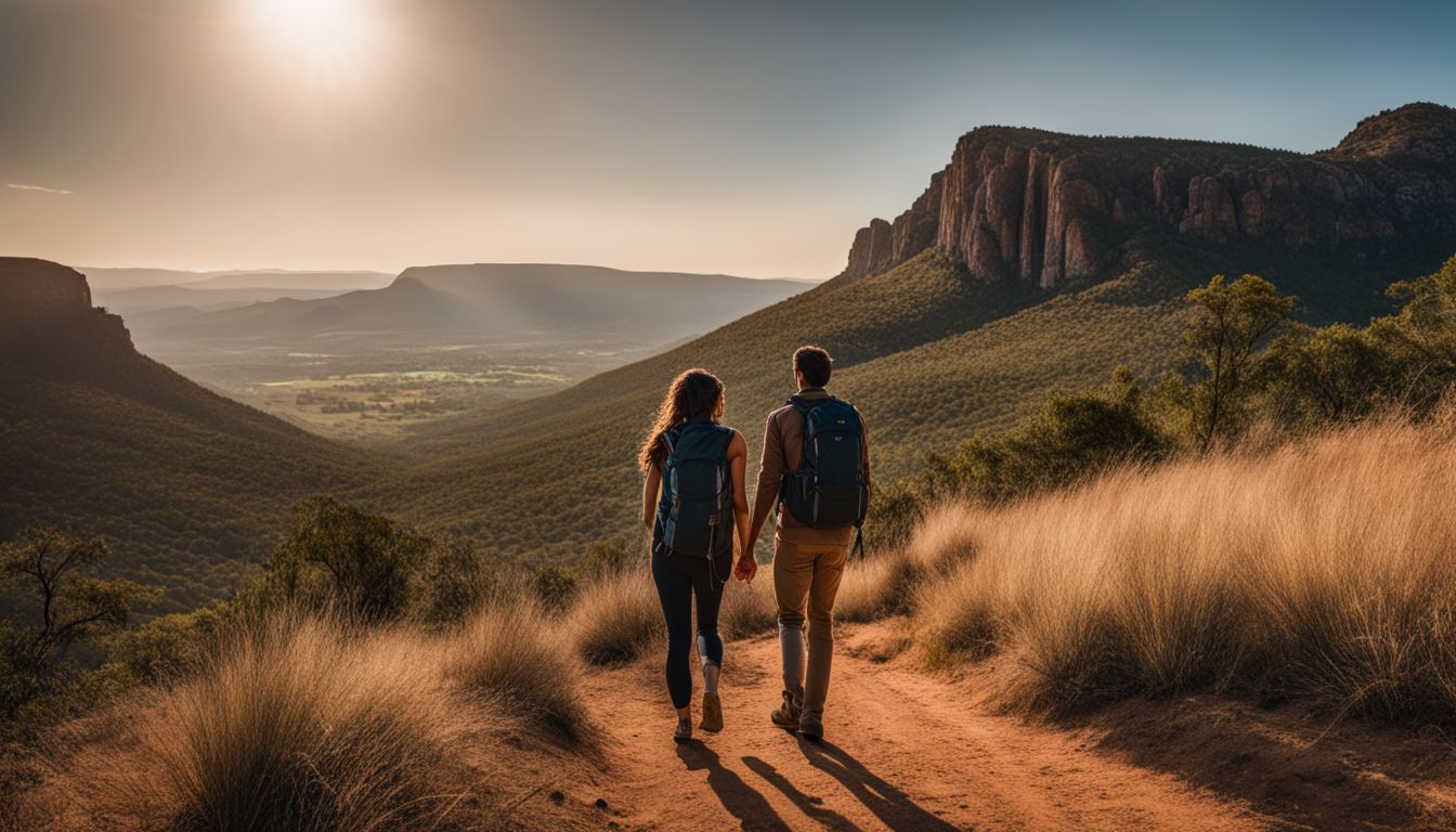 A couple enjoying a scenic hike in the Magaliesberg mountains.