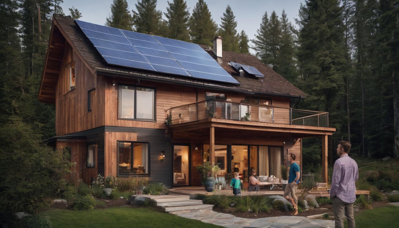 A family standing outside their medium-sized house with a 5kW solar system.