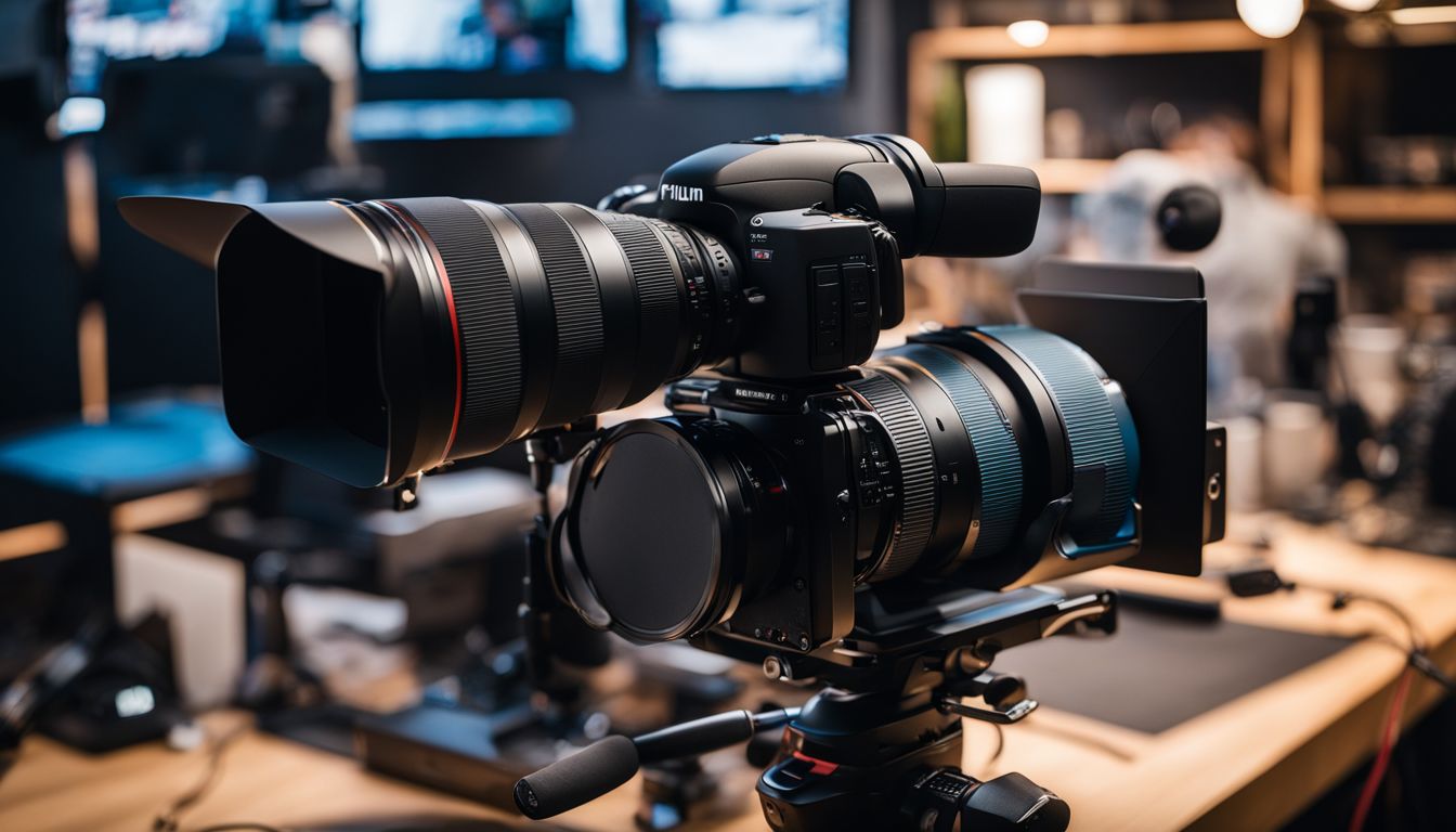 A professional studio with a collection of videography and editing equipment.