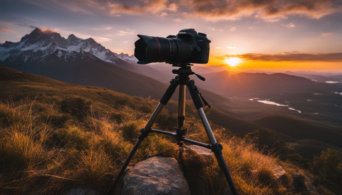 A camera captures a stunning sunrise over a mountain range.