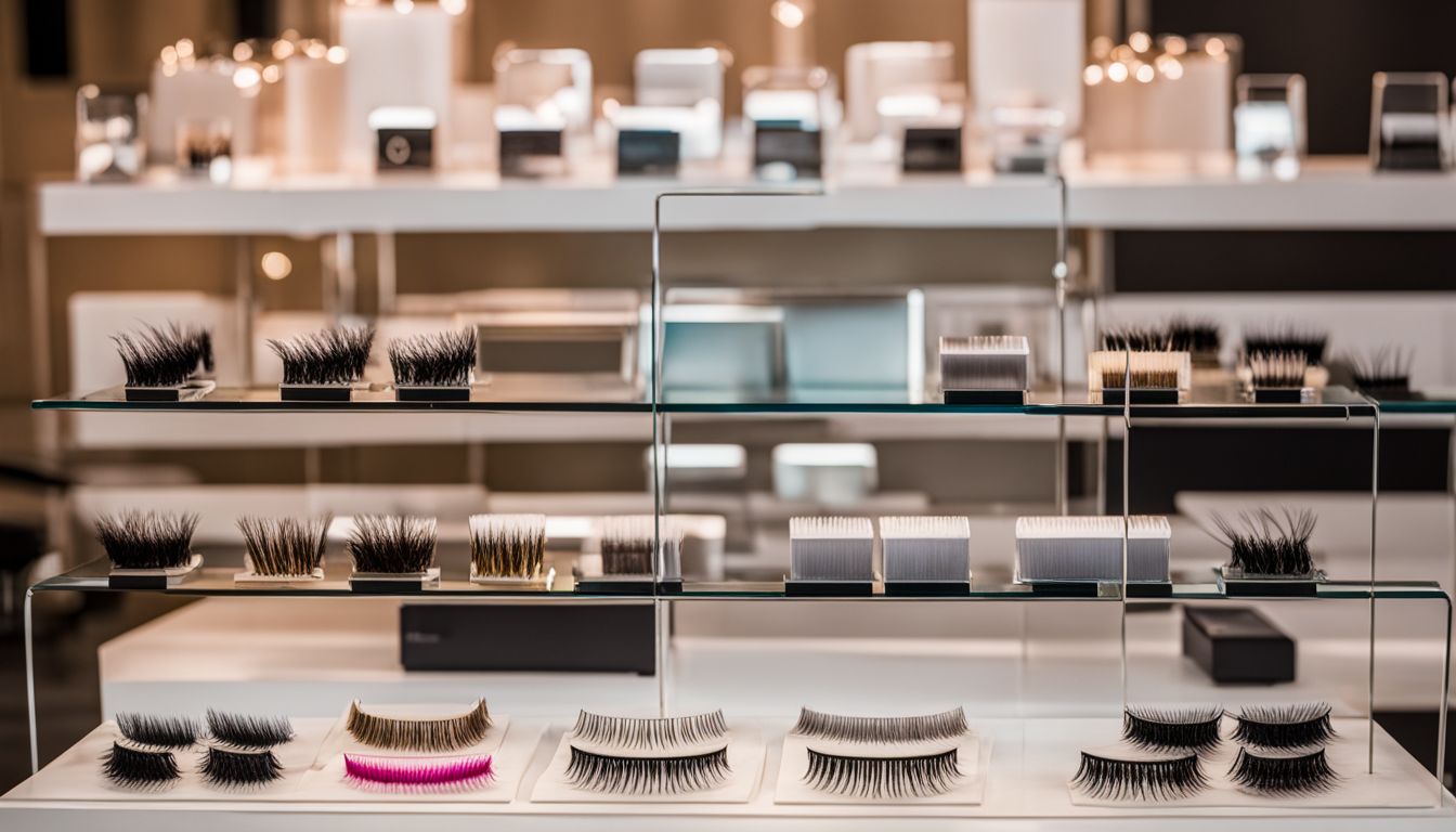 Display of different types of eyelash extensions in a studio setting.