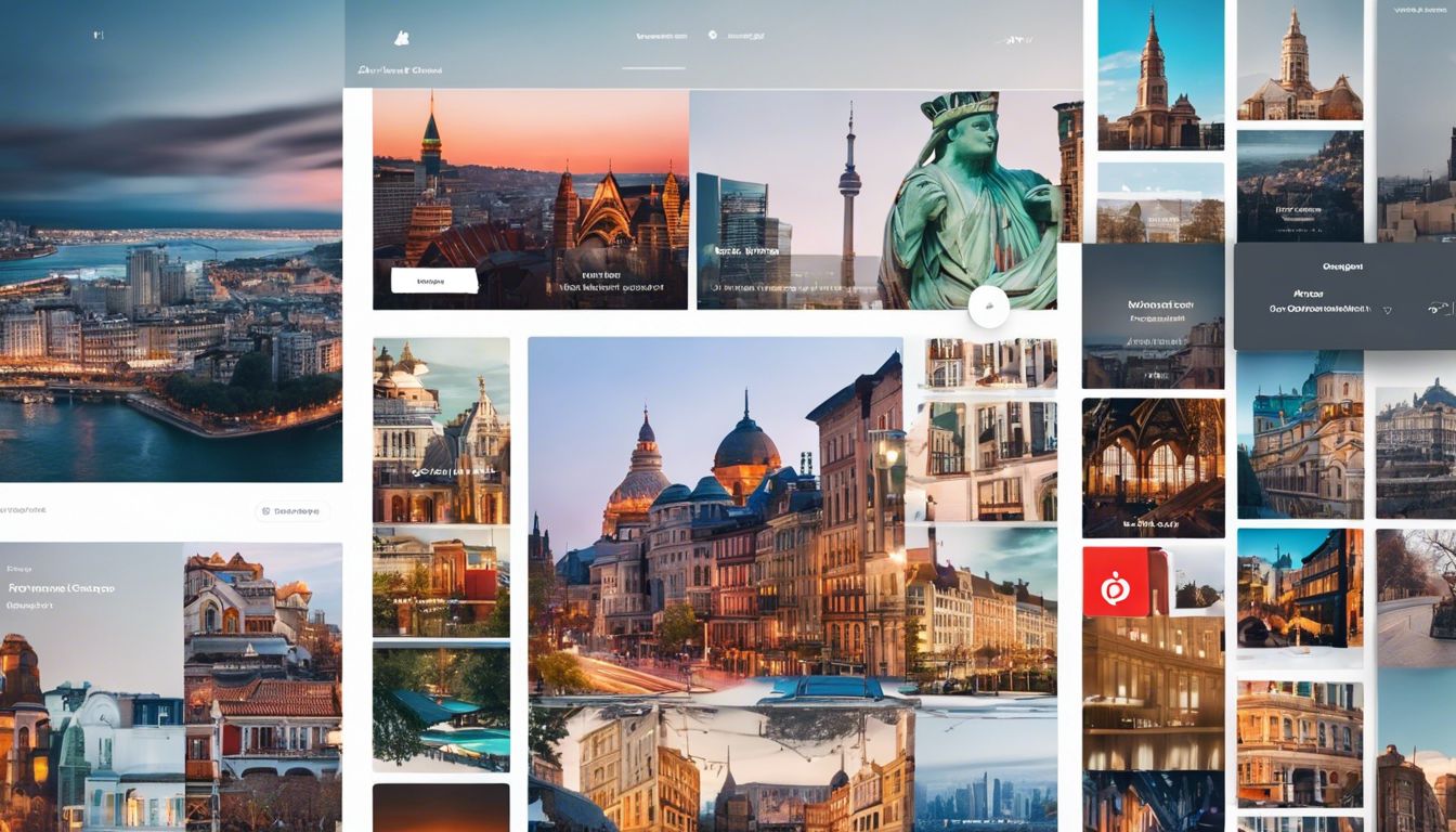 Pinterestボードでは都市風景の美しい画像を眺める人。