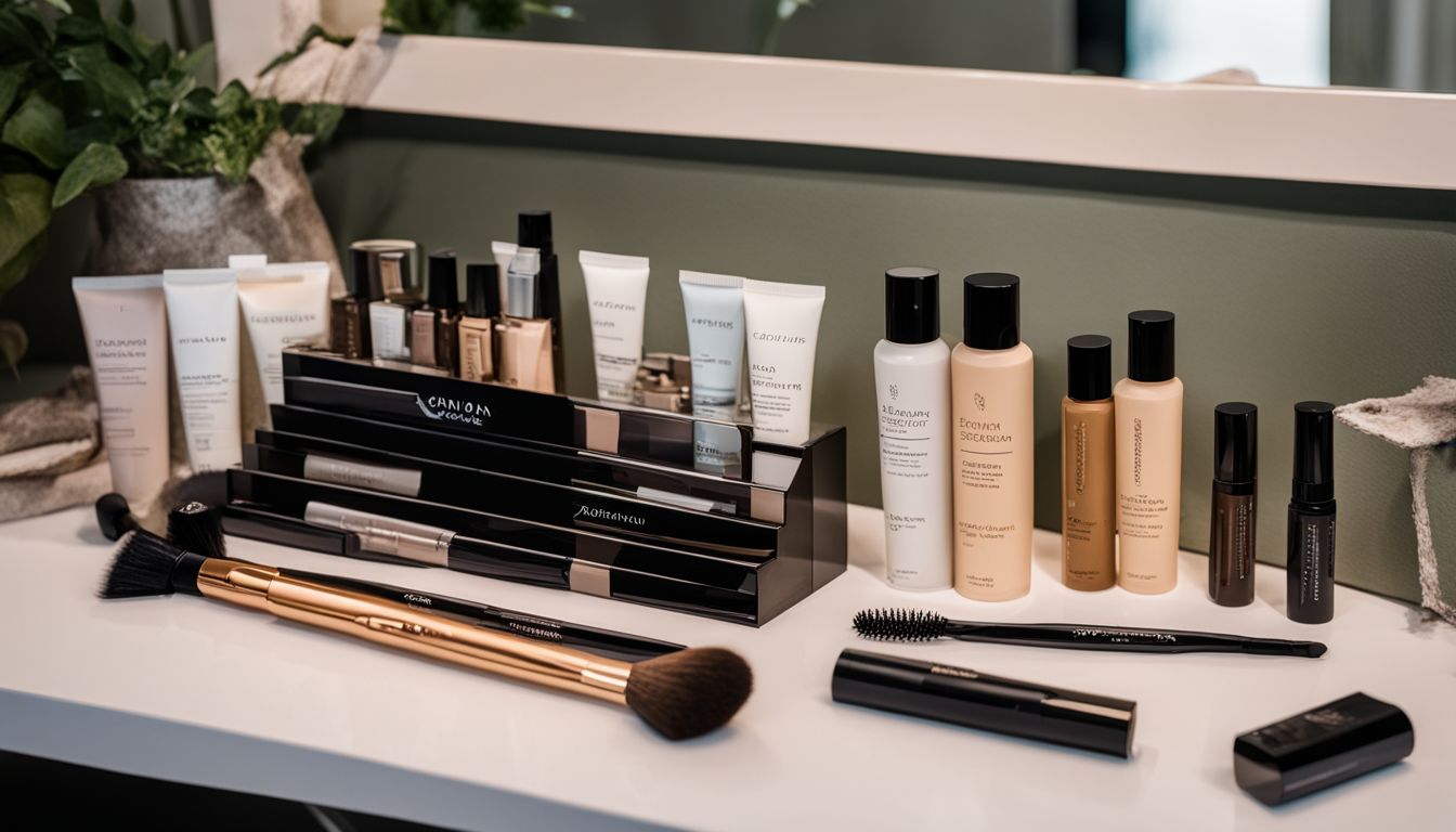 A variety of cruelty-free brow lamination kits displayed on a clean vanity.