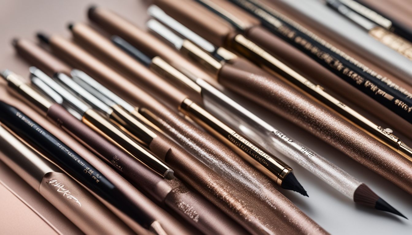 A photo of versatile brow pencils arranged on a stylish vanity.