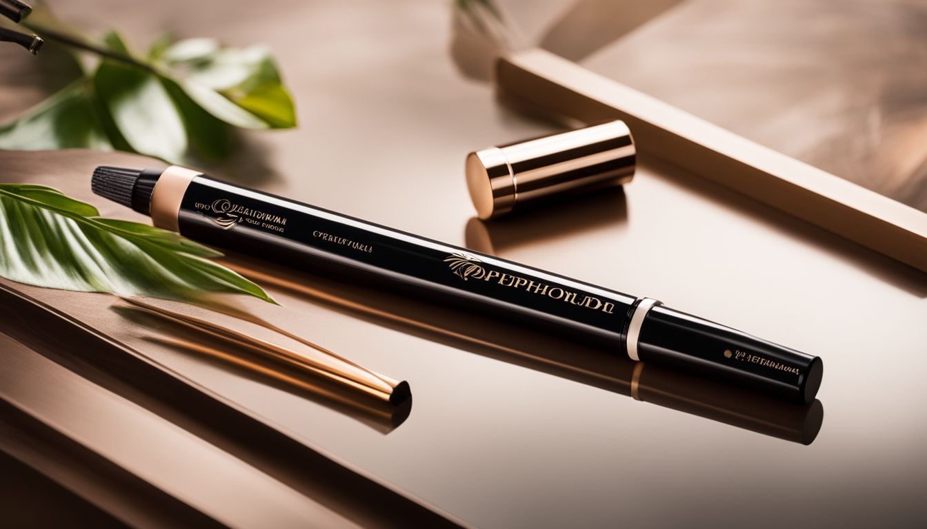 A high-quality eyebrow pencil displayed with natural elements and fashion.