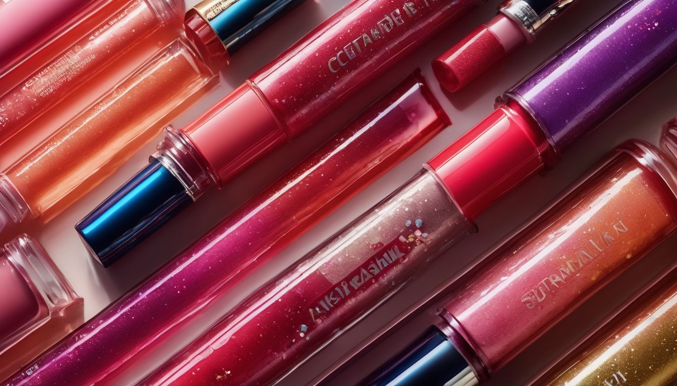 A collection of vibrant lip gloss tubes on a mirrored surface.