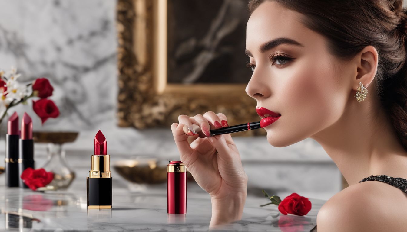 A display of vibrant, long-lasting lipstick against a luxurious backdrop.