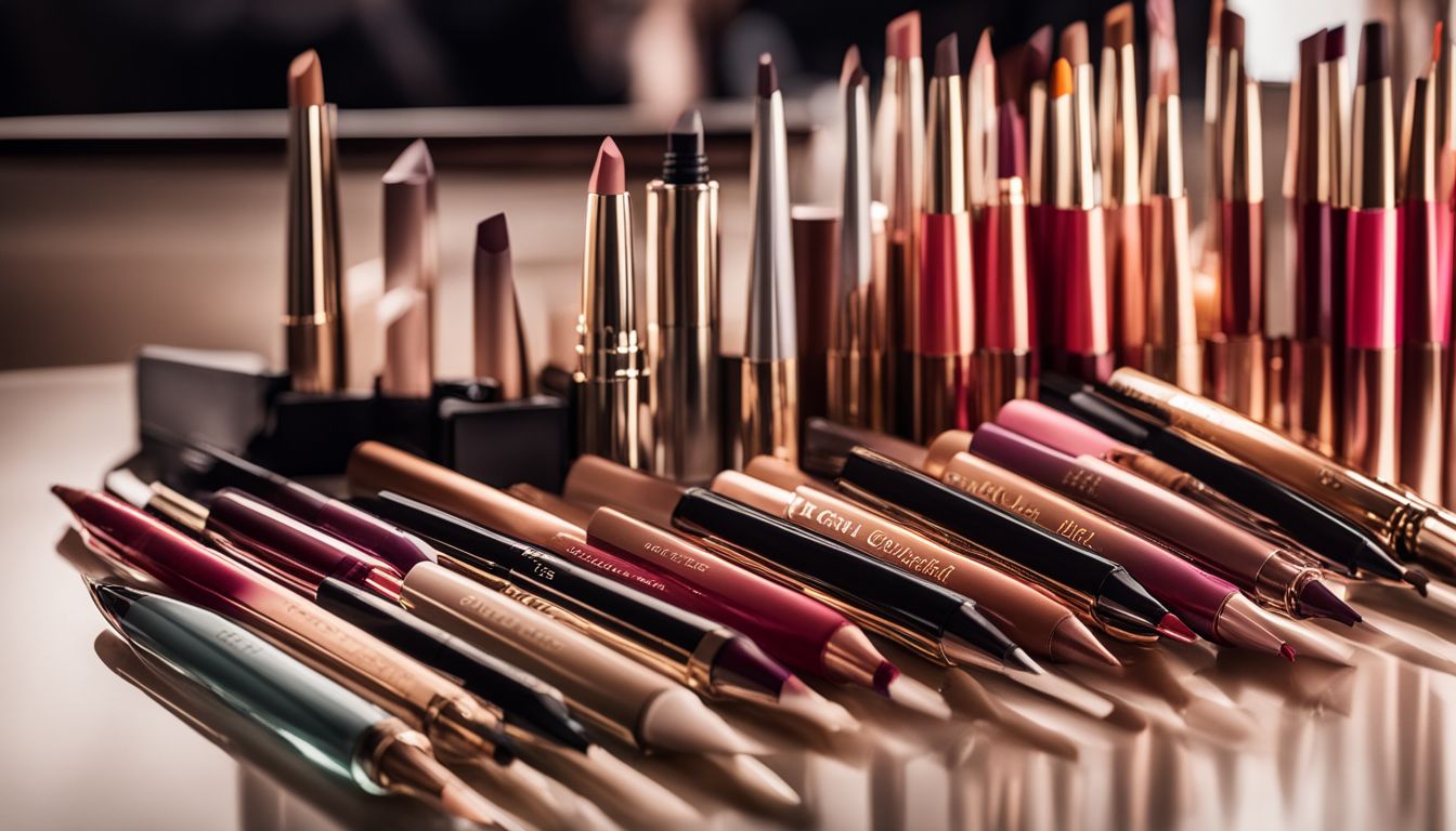 A variety of lip liners displayed on a modern vanity.