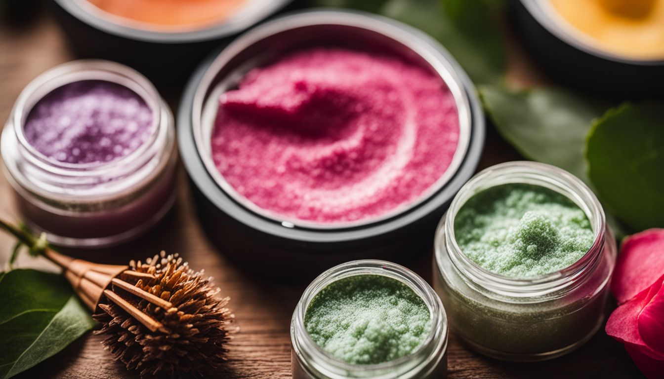 A variety of lip scrubs arranged in a natural environment.
