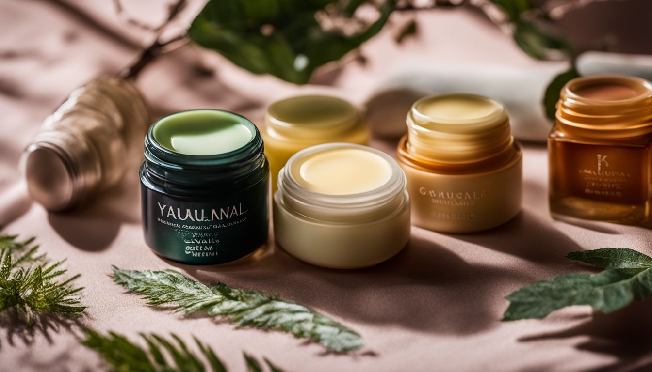 A close-up photo of classic lip balms surrounded by natural elements.