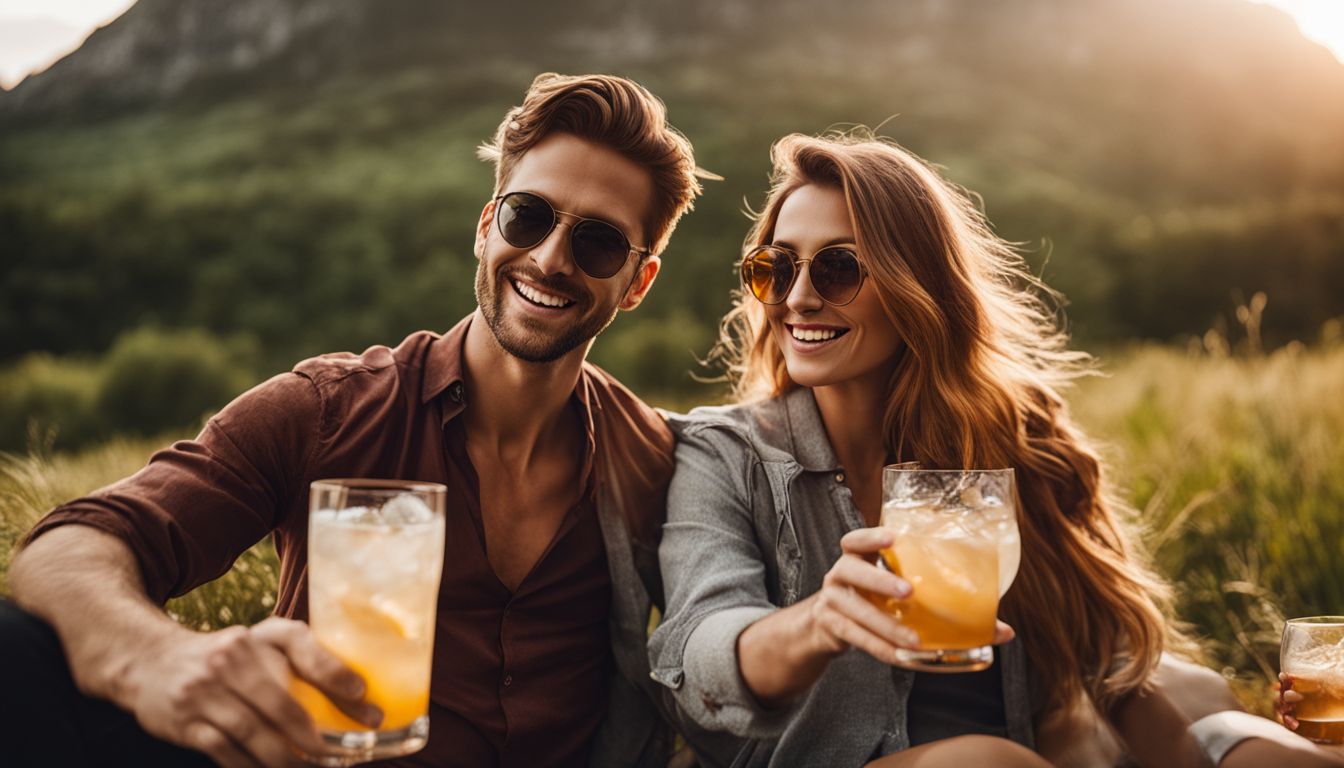 Ein Mann und eine Frau genießen Getränke in nachhaltigen Gläsern.