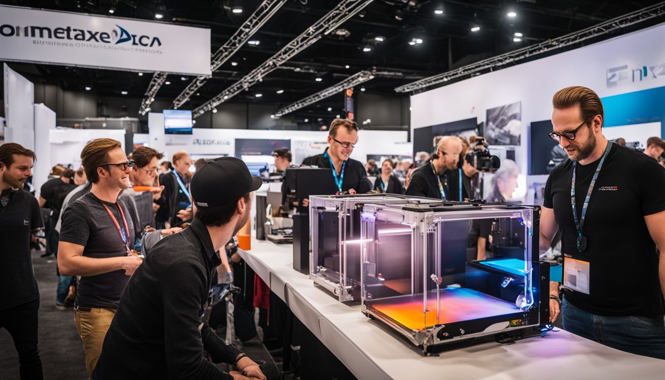 Industry professionals using cutting-edge 3D printers at PrintExpo.