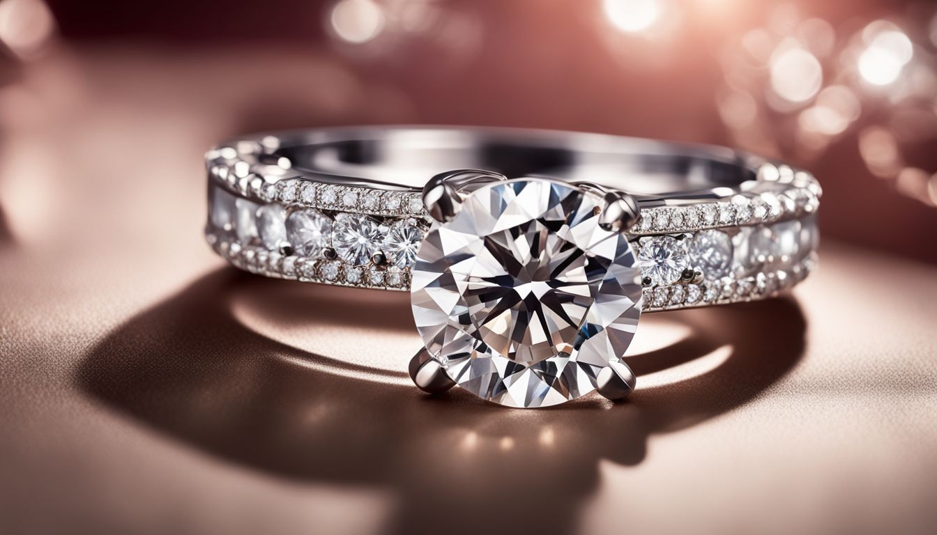 A dazzling diamond ring surrounded by elegant jewelry in a spotlight.