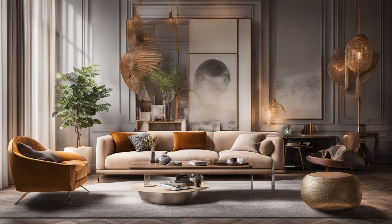A stylish living room with modern furniture and unique decor.