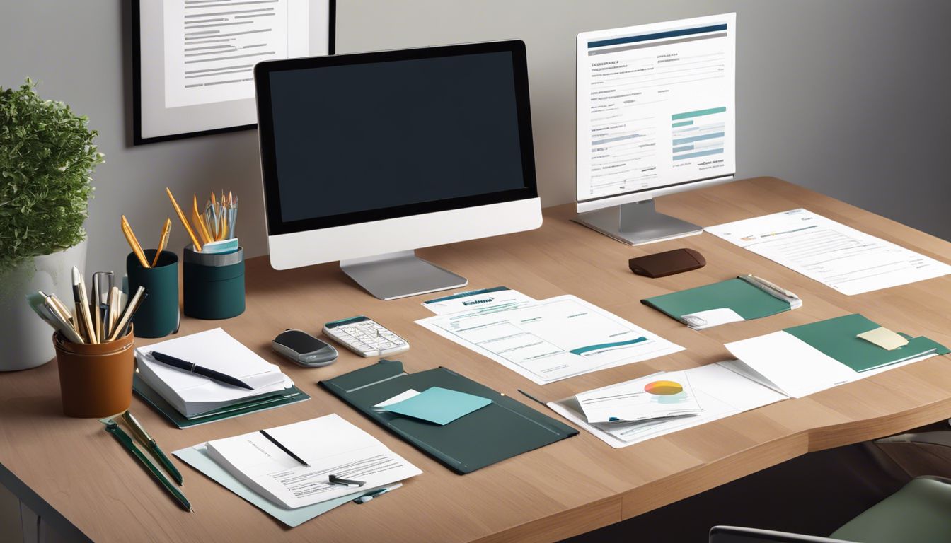 Een persoon organiseert overzichtelijk bonnetjes en financiële documenten op een net bureau.