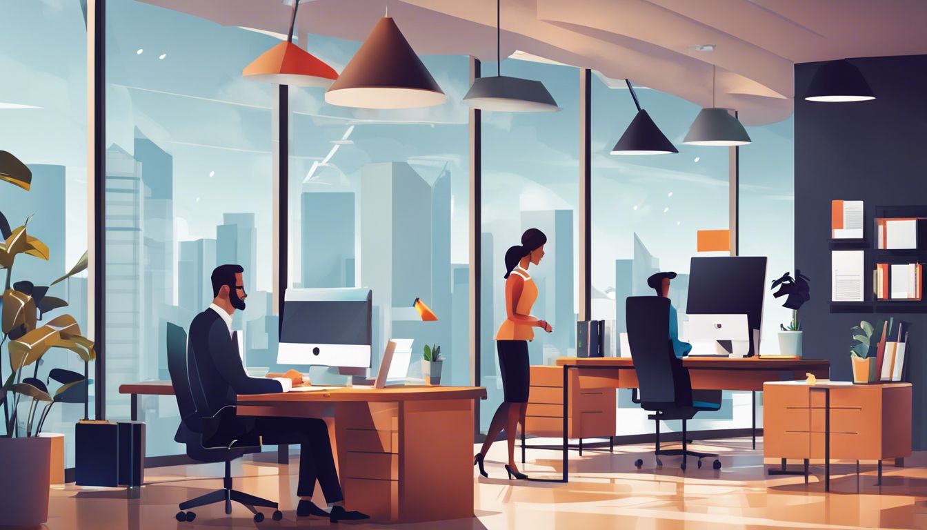 Een bedrijfseigenaar en professionele accountant bespreken financiën in een moderne kantooromgeving.