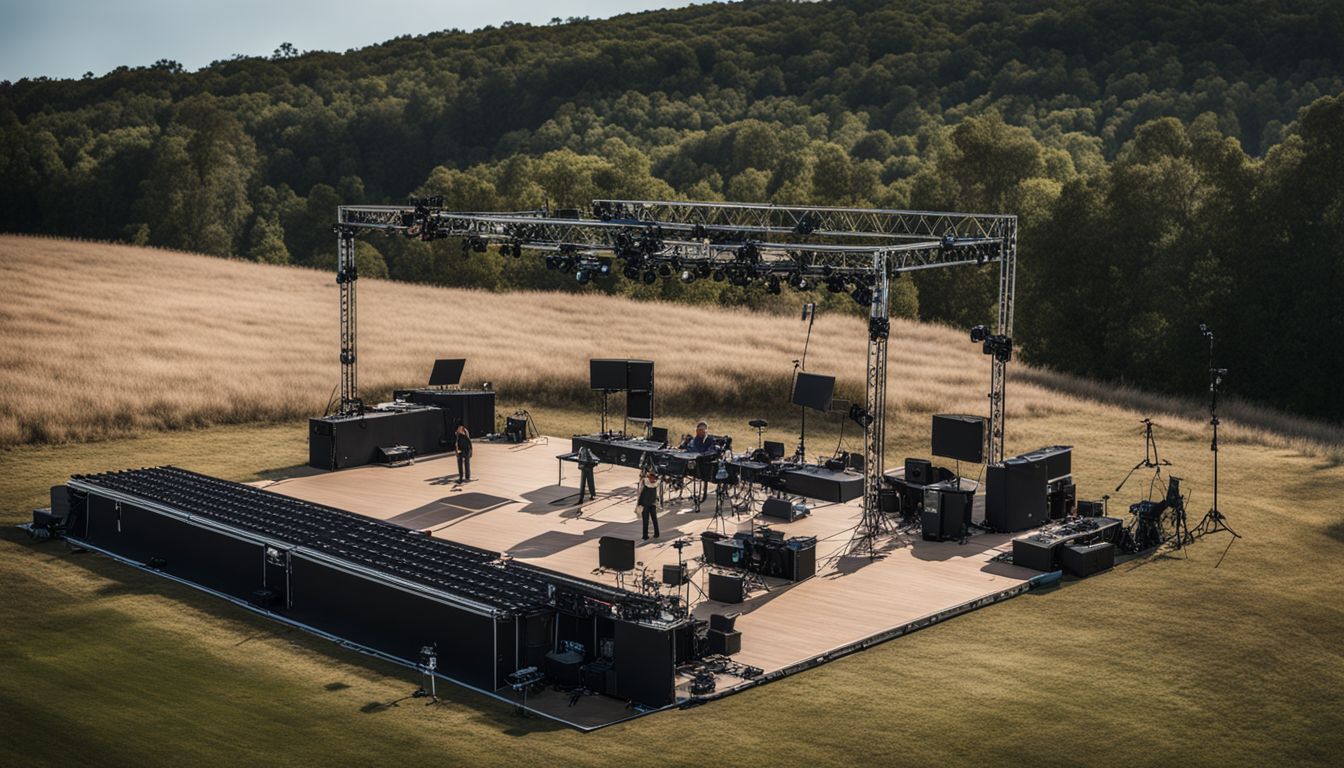 A sturdy outdoor stage lighting truss system captured in high definition.