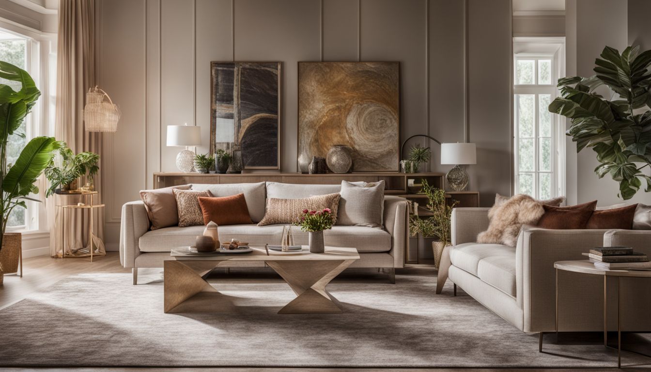 A beautifully staged modern living room with a bustling atmosphere.