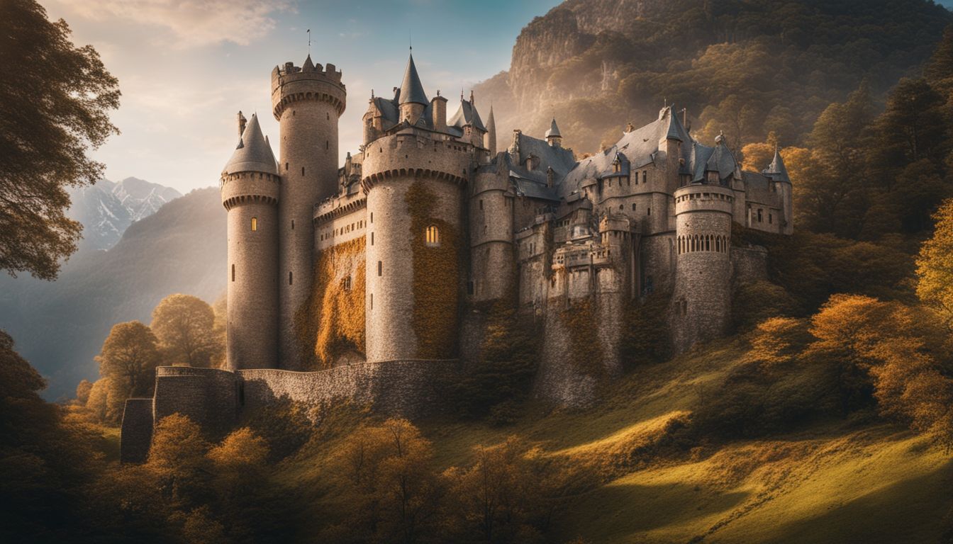 A photo of a majestic castle backdrop with lifelike props and innovative scenes.