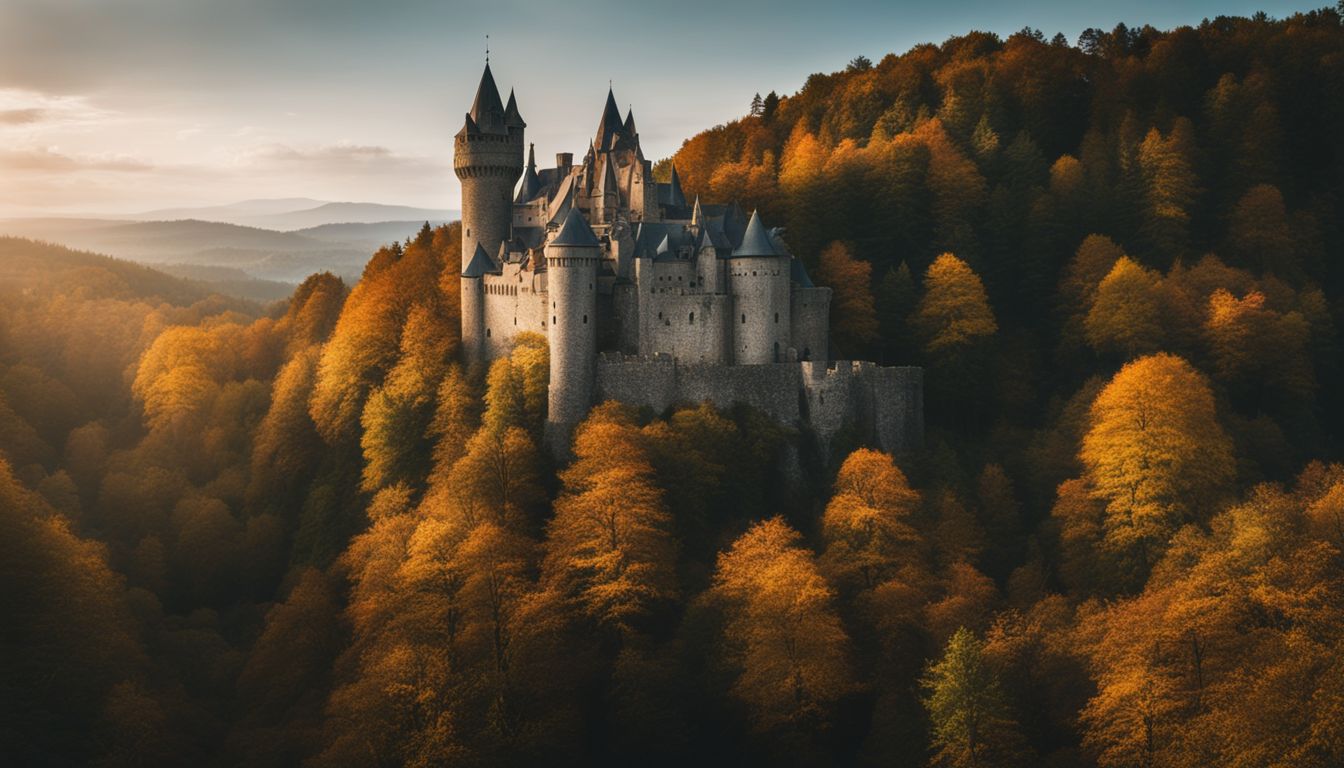A stunning medieval castle surrounded by a mystical forest.