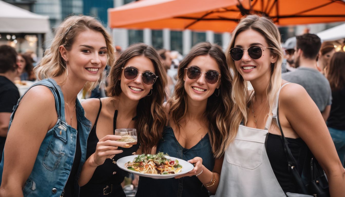 A group of friends enjoying a culinary experience at a Montreal food festival.