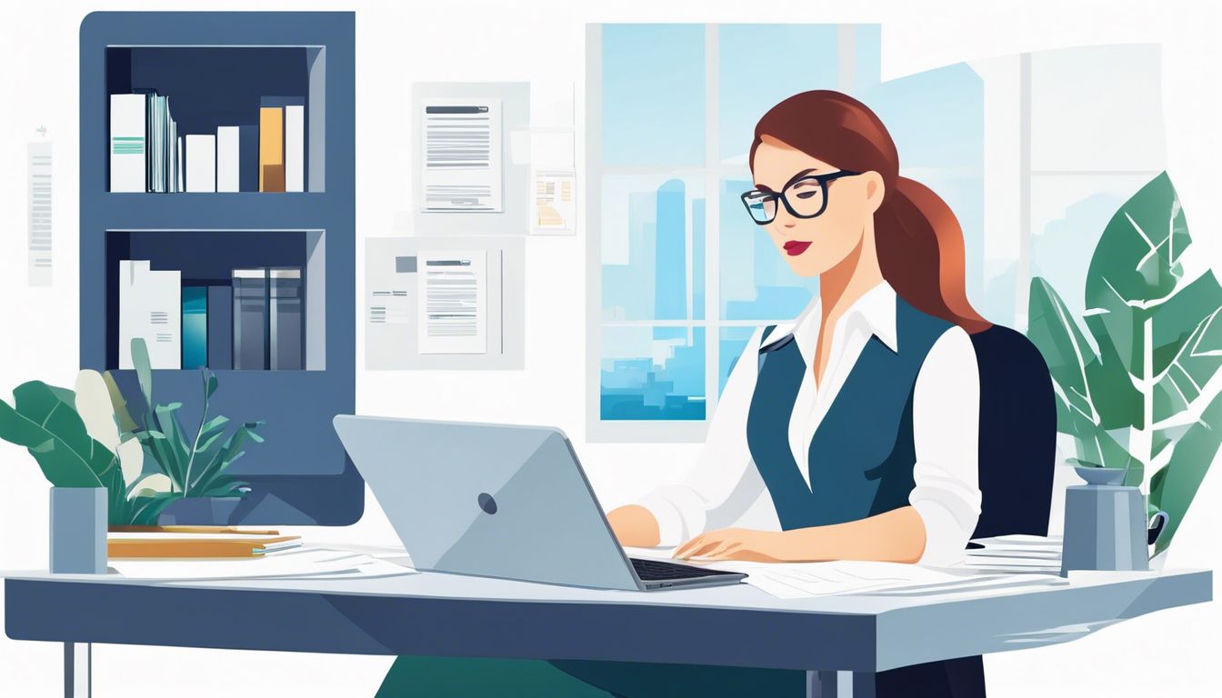 Een professionele vrouw werkt georganiseerd met technologie in een modern kantoor.