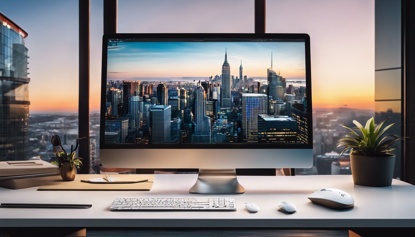 Een set van computer toetsen en een muis op een modern bureau in een kantooromgeving.