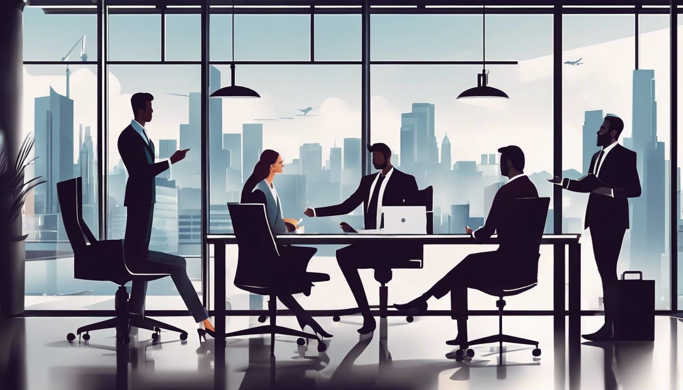 Een groep professionals bespreekt zakelijke zaken in een moderne kantooromgeving.