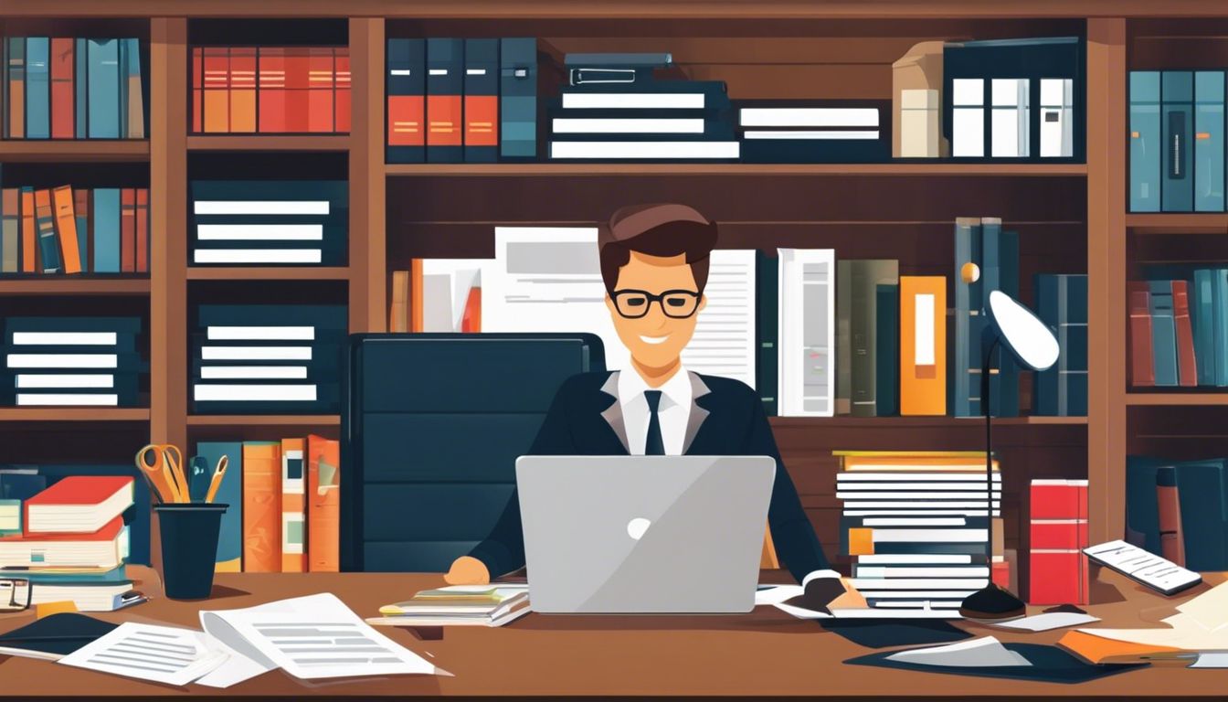 Een persoon organiseert financiële administratie op een opgeruimd bureau.