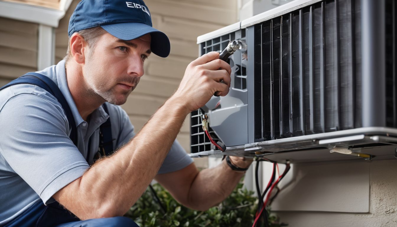 An air conditioning technician repairing a broken unit in a home.