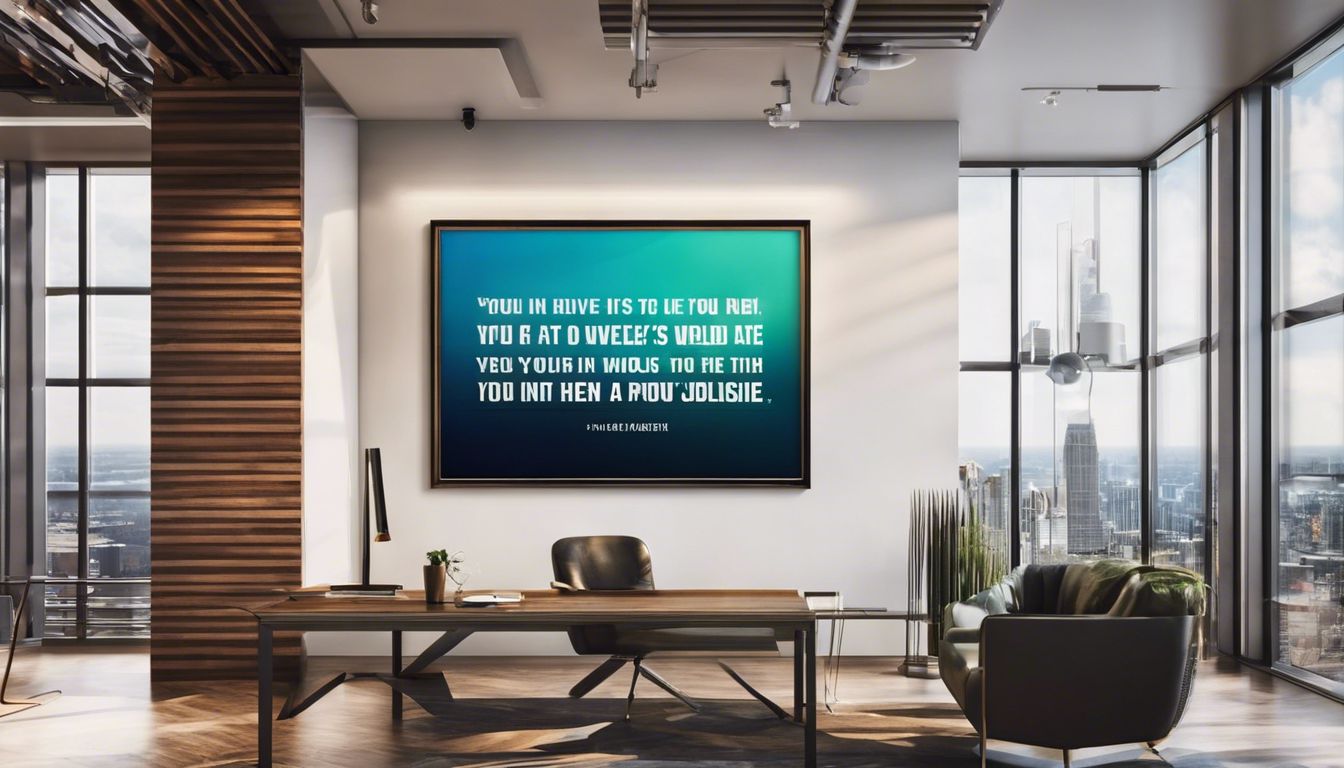 Een inspirerend citaat hangt aan de muur in een zonovergoten kantoor.