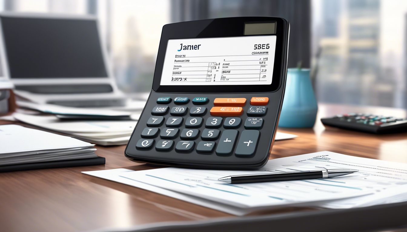 Een rekenmachine en financiële documenten in een modern kantoor.