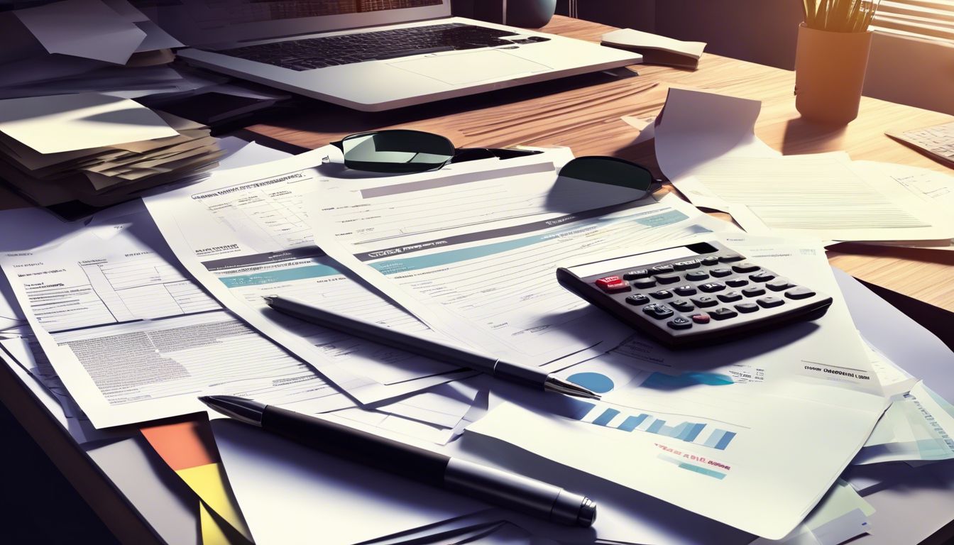 Een stapel achterstallige rekeningen op een rommelig bureau weergeeft financiële stress.