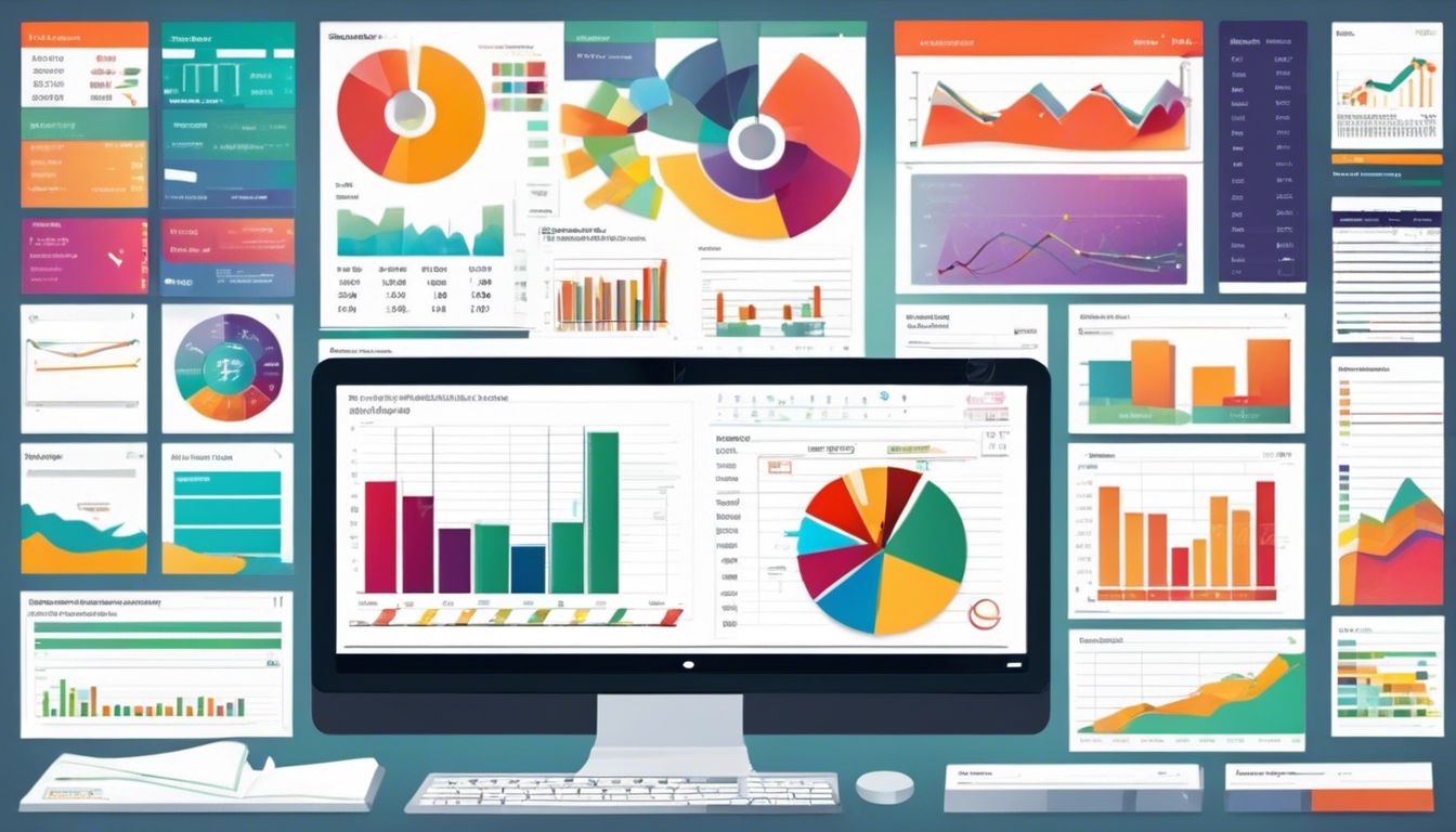 Een goed georganiseerd en gestructureerd Excel-spreadsheet met kleurrijke grafieken en diagrammen in een moderne kantooromgeving, met nadruk op productiviteit en efficiëntie, professionele sfeer.