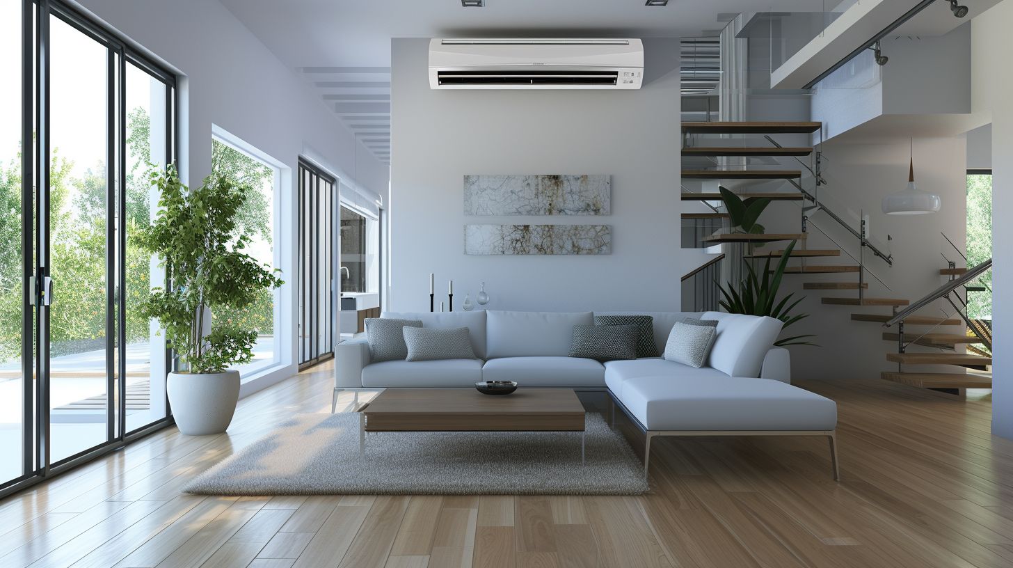 A modern air conditioning unit in a well-kept home interior.