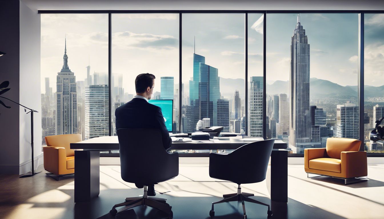 Een zakenman bekijkt dividendoverzichten in een moderne kantooromgeving.