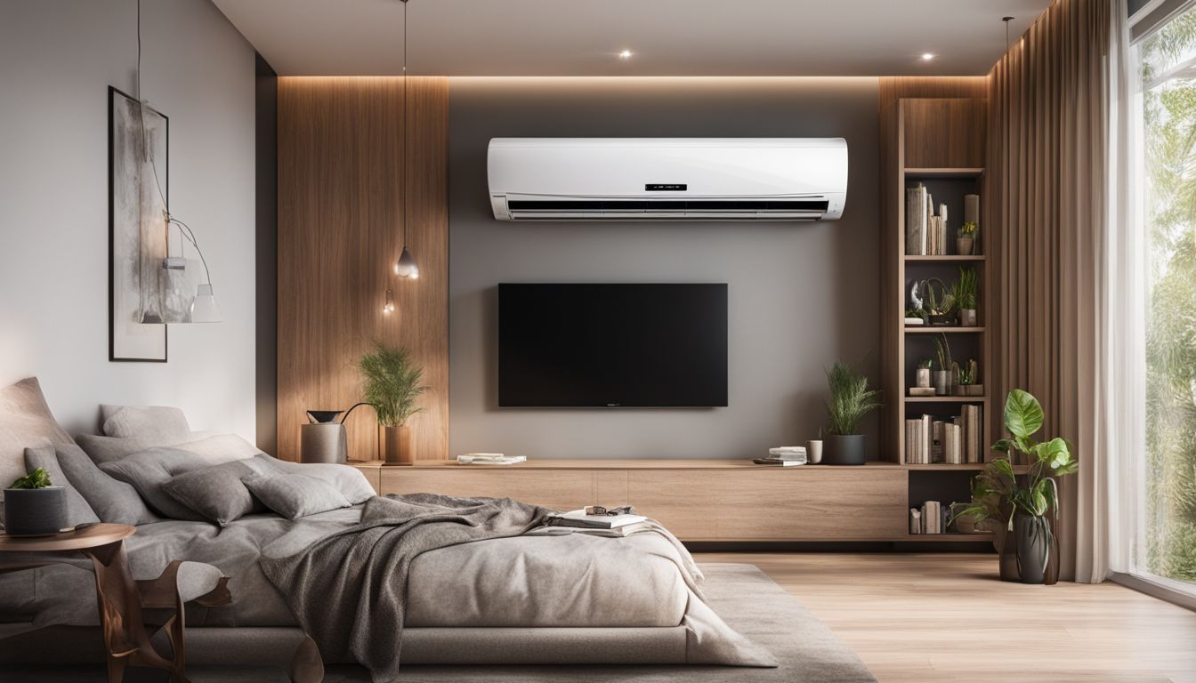 A modern air-conditioner unit in a well-ventilated and energy-efficient home setting.