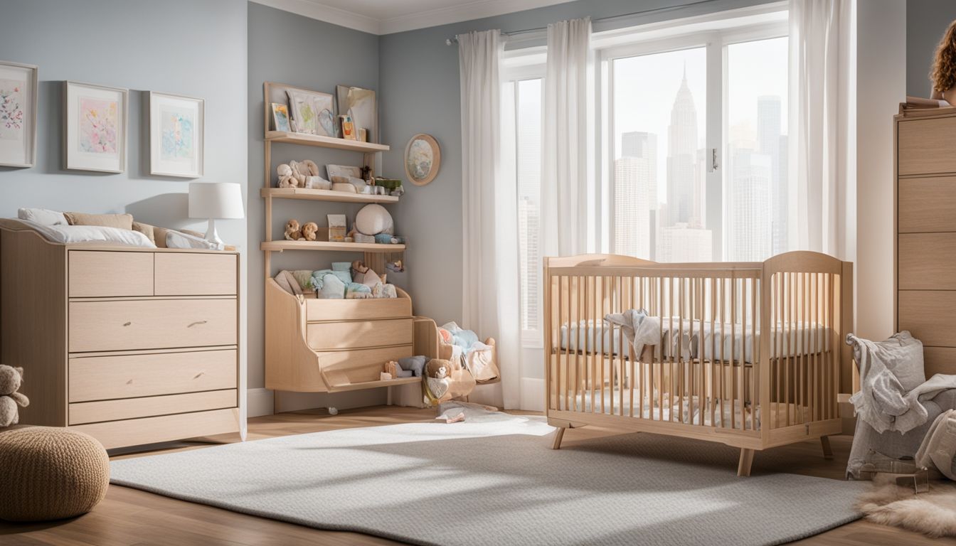 A well-organized baby nursery and diverse cityscape photography.