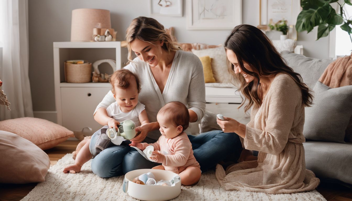 A happy family unpacking baby essentials in a cozy nursery.