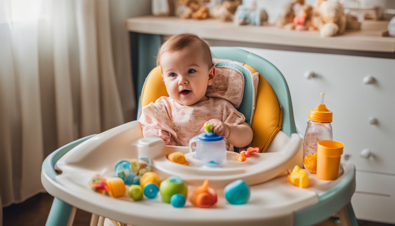 A vibrant array of baby feeding items and toys in a lively setting.