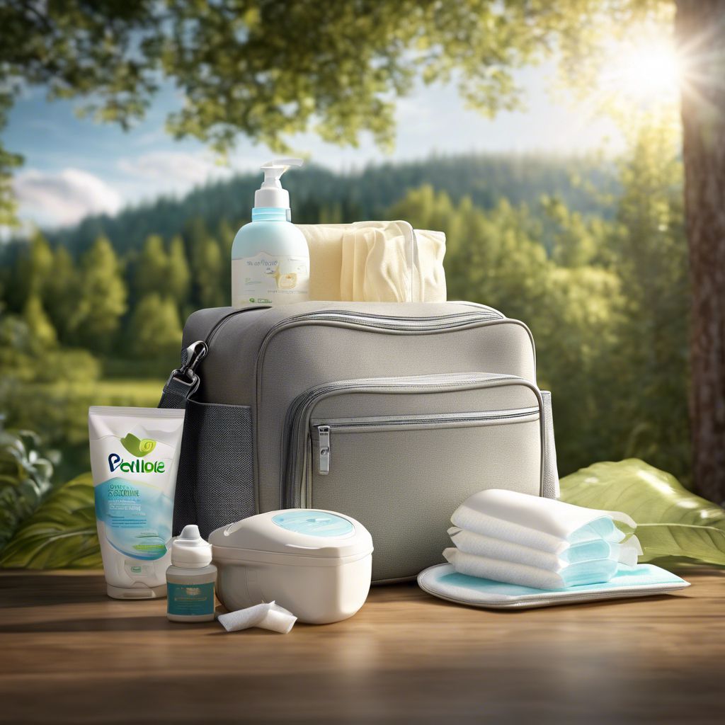 Neatly organized diaper bag in nature with baby essentials.