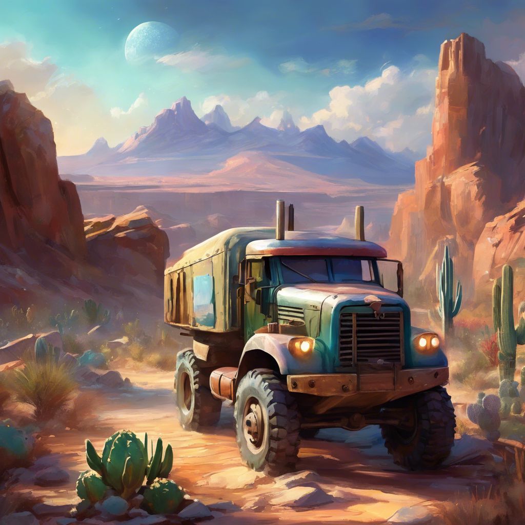 A toy truck explores a rocky desert landscape, capturing a spirit of adventure.