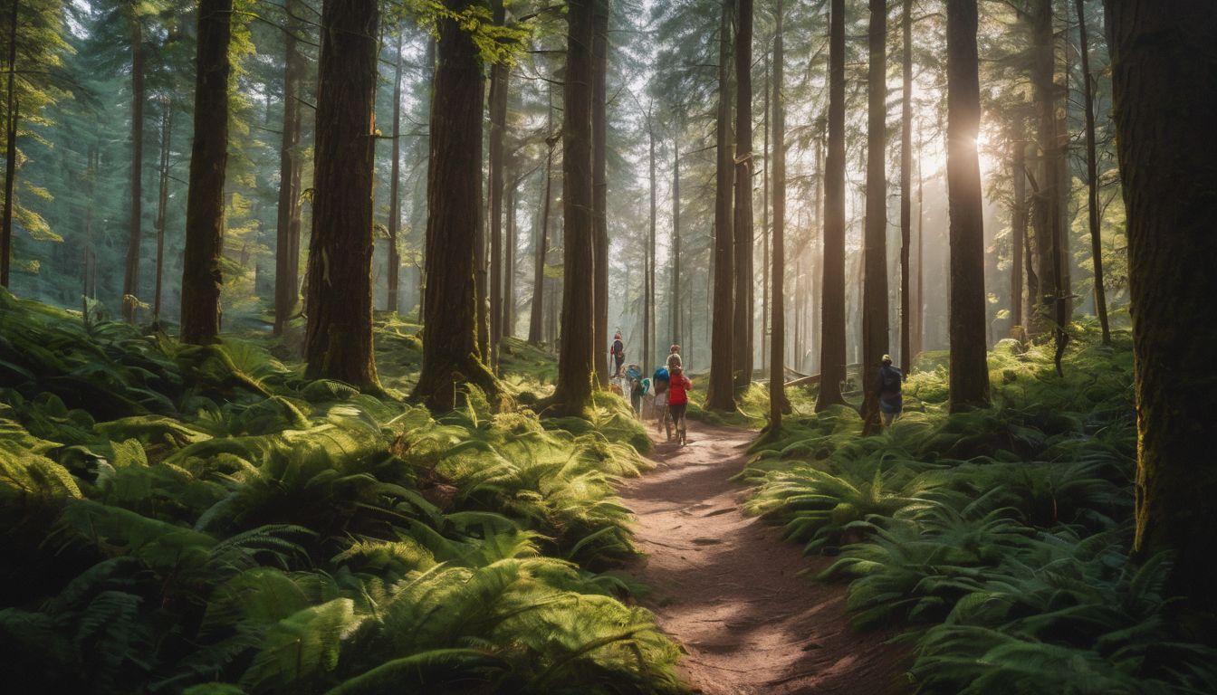 A group of kids explore a vibrant forest trail.