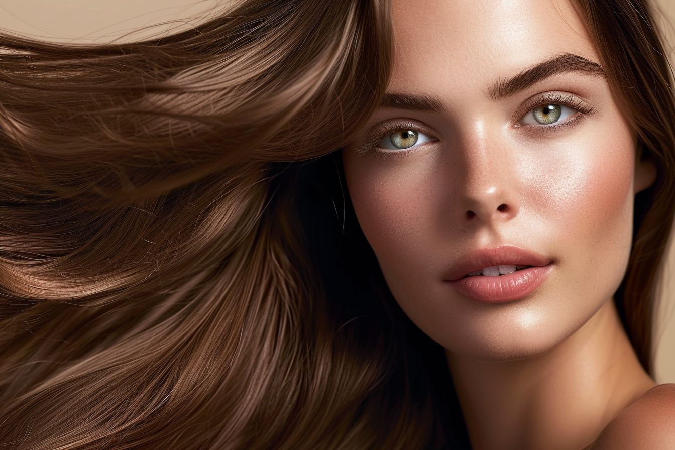 Das Modell zeigt glattes und glänzendes Haar mit Remington Keratin Therapy.