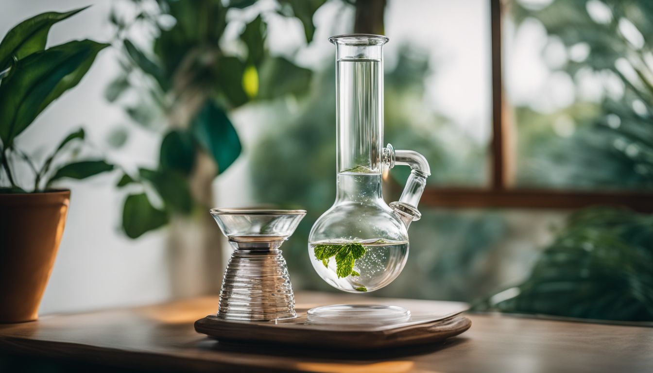 A clean bong with fresh water against a bright background.