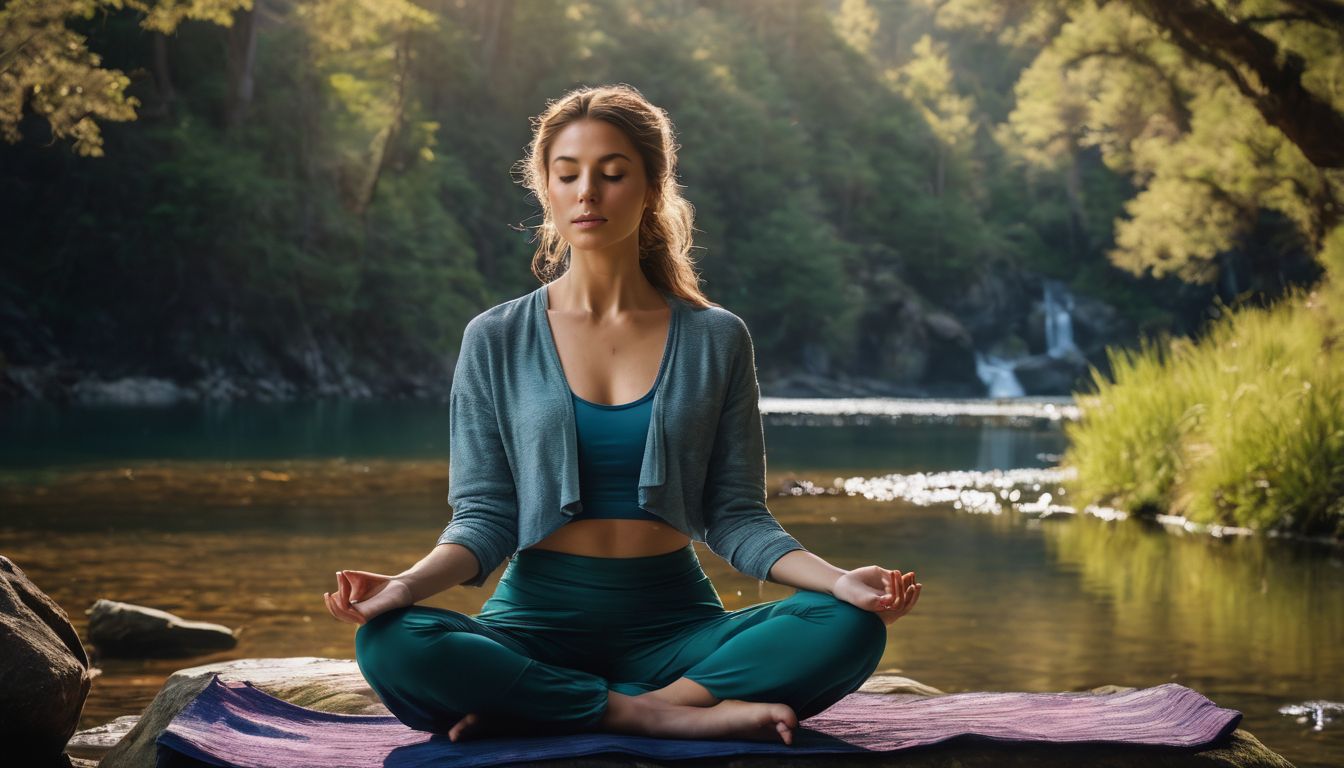 A person peacefully meditating in a serene natural setting.