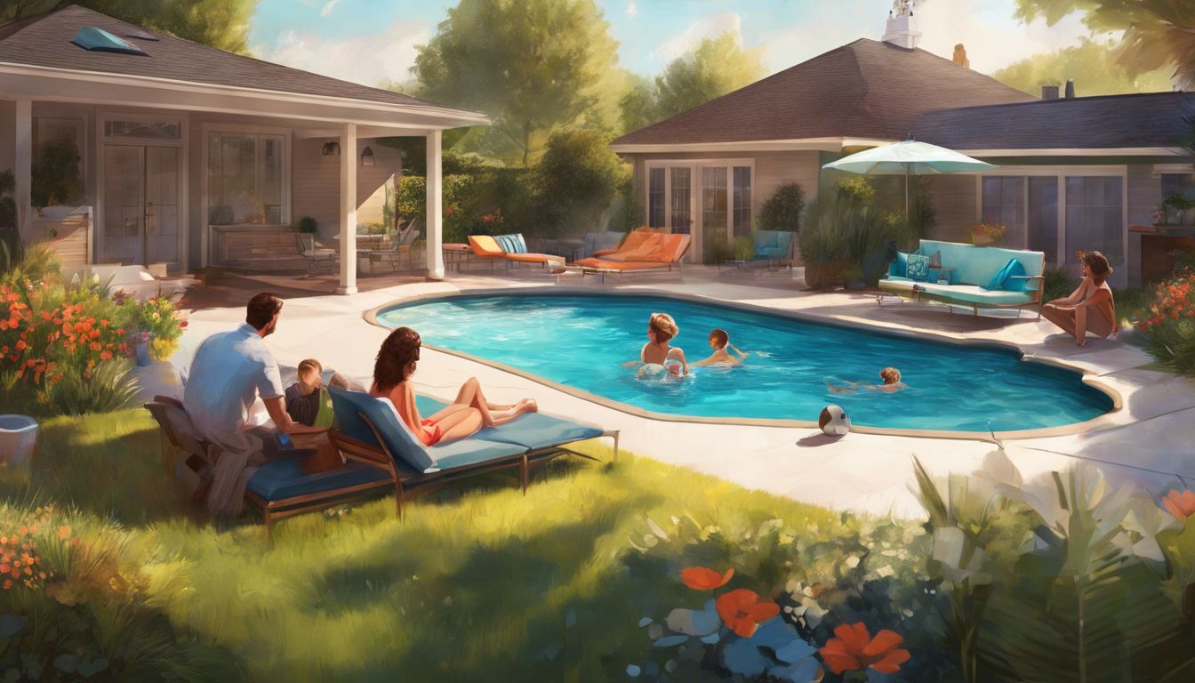 A happy family enjoys a clean pool and tidy backyard.