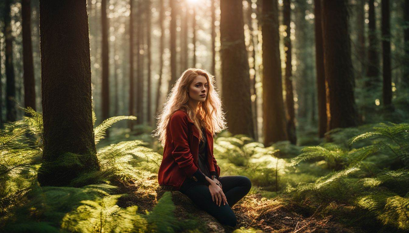 A person enjoying tranquil nature in a vibrant forest setting.