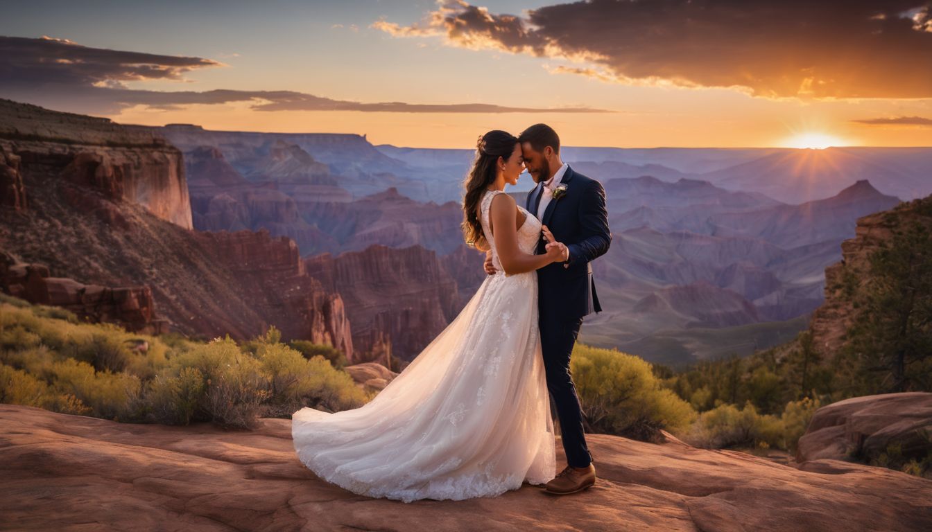 A newlywed couple dancing under the Colorado sunset.